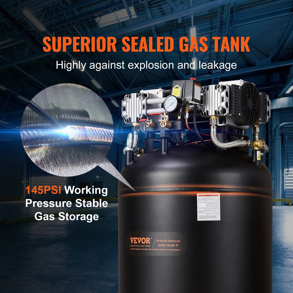 SucceBuy 80 Gallon Air Compressor 6.5HP 145PSI Oil Free Air Compressor Ultra Quiet Compressor for Industrial Sites Auto Repair Amocart