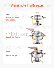Load image into Gallery viewer, SucceBuy 4 Pack Chafing Dish Buffet Set Stainless Steel Chafer w/4 Full Size Pan Round Catering Warmer Server for Party Banquets
