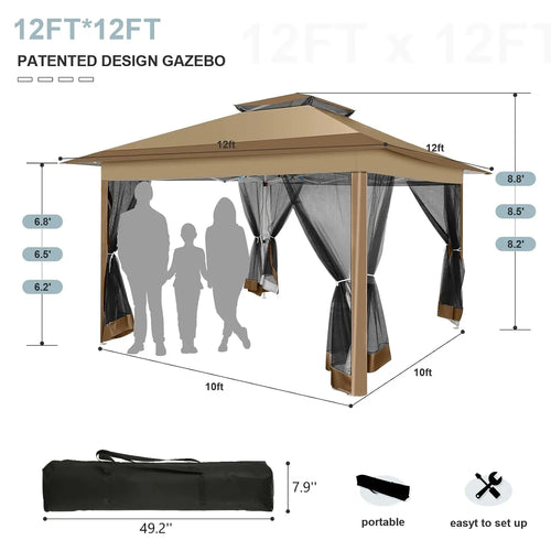 12x12 FT Pop up Gazebo on Clearance Canopy Tent, Carpas para Patio, Easy up Outdoor Canopy Tents with Portable, Customized