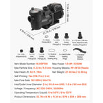 SucceBuy Variable Speed Pool Pump 1.5/2/3 HP AC 220-240V 115/132/145/190 GPM In/Above with Filter Basket Timer for Swimming Pool