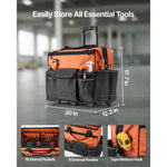 Amocart 110 lbs Rolling Tool Bag 27 Pockets Roller Tool Bag on Wheels with Adjustable Telescoping Handle for Construction Tools