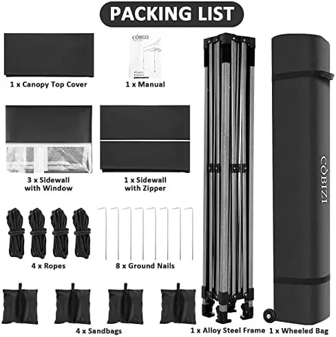 10x10 Pop Up Canopy Tent with 4 Sidewalls,Heavy Duty Canopy,Black | Popup Gazebo,High Stability,All Season