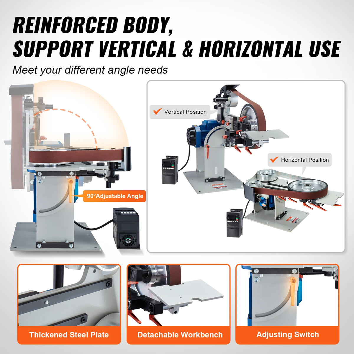 SucceBuy Belt Grinder Sander Variable Speed Belt Polisher with VFD 1500W Knife Sharpener Grinding Moulds & 3PCS Sanding Belts Amocart