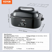 Load image into Gallery viewer, Amocart Electric Roaster Oven 24 QT Turkey Roaster Oven with Self-Basting Lid 1450W Roaster Oven Defrost&amp;Warm Function Silver
