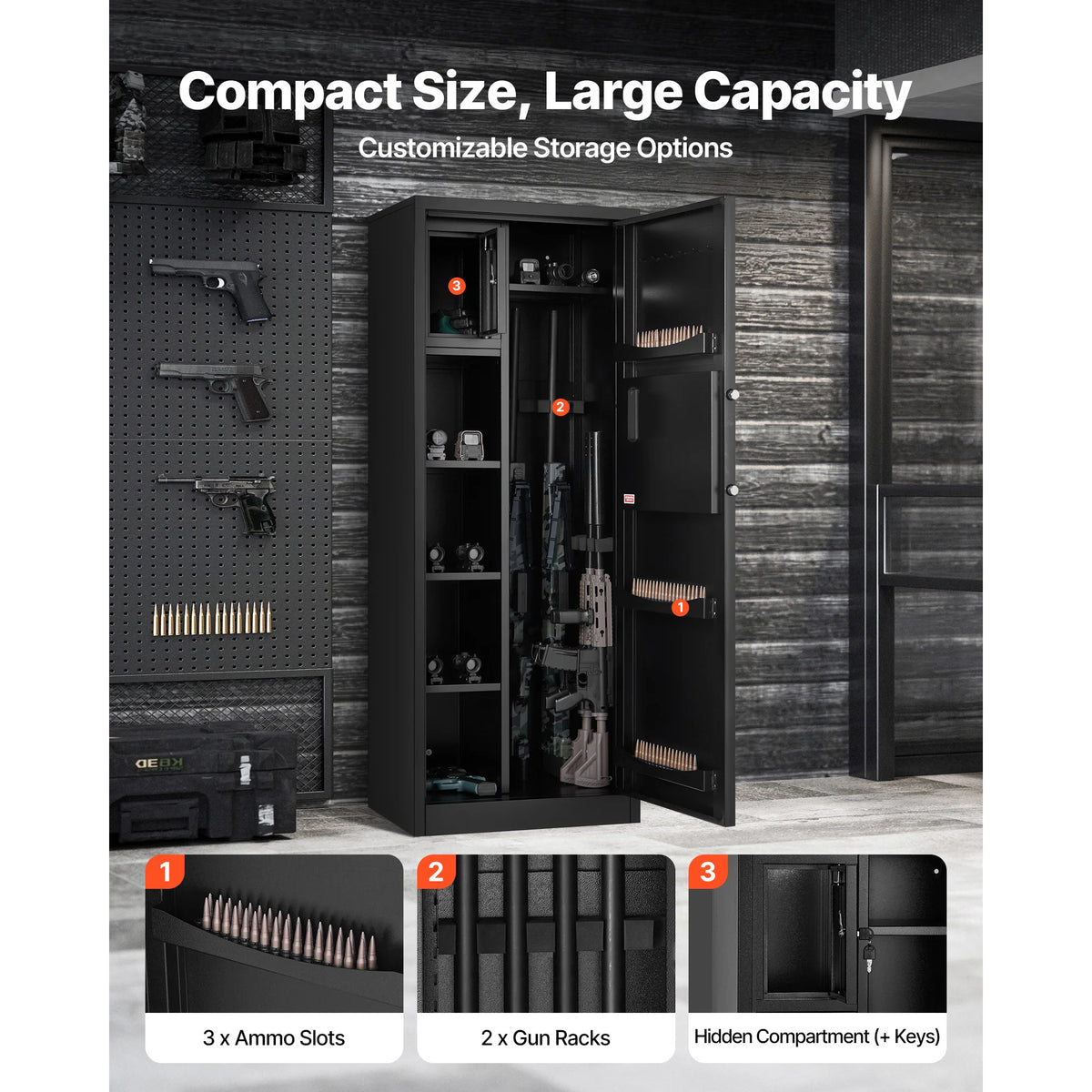 SucceBuy 4 Gun Safe Long Gun Cabinet for Rifles and Pistols Fireproof Rifle Safe Large Digital Cabinet w/ Key and Password Lock Amocart
