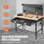 Amocart 2000lbs 48"x24" Workbench Adjustable Height 28"-39.5" Work Bench with 3m Cable 30 Hooks for Garage Hardwood Working