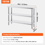 Amocart Stainless Steel Food Prep Table Commercial Kitchen Worktable w/Adjustable Undershelf Heavy Duty Prep Table Metal Table