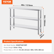 Load image into Gallery viewer, SucceBuy Stainless Steel Food Prep Table Commercial Kitchen Worktable w/Adjustable Undershelf Heavy Duty Prep Table Metal Table
