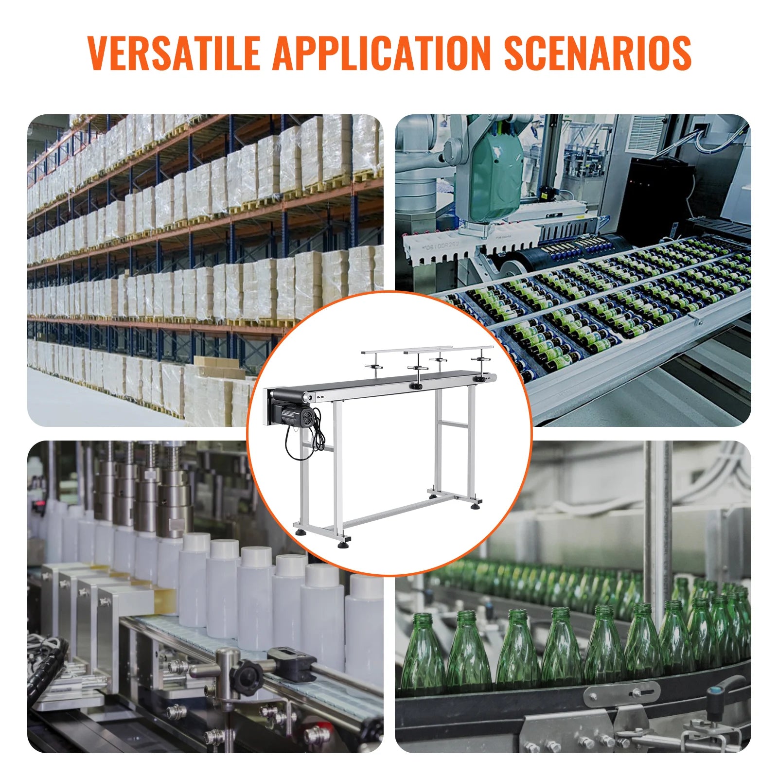 SucceBuy PVC Belt Conveyor Table Double Guardrail Stainless Steel Motorized Adjustable Speed for Factory Inkjet Coding Powered