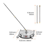Amocart Pressure Washer Surface Cleaner PE/Stainless Steel Pressure Washer Attachments with 4 Wheels for Concrete Patio Deck