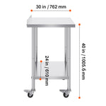 Amocart Stainless Steel Work Table Commercial Food Prep Worktable with Casters Heavy Duty Prep Worktable for Restaurant Home
