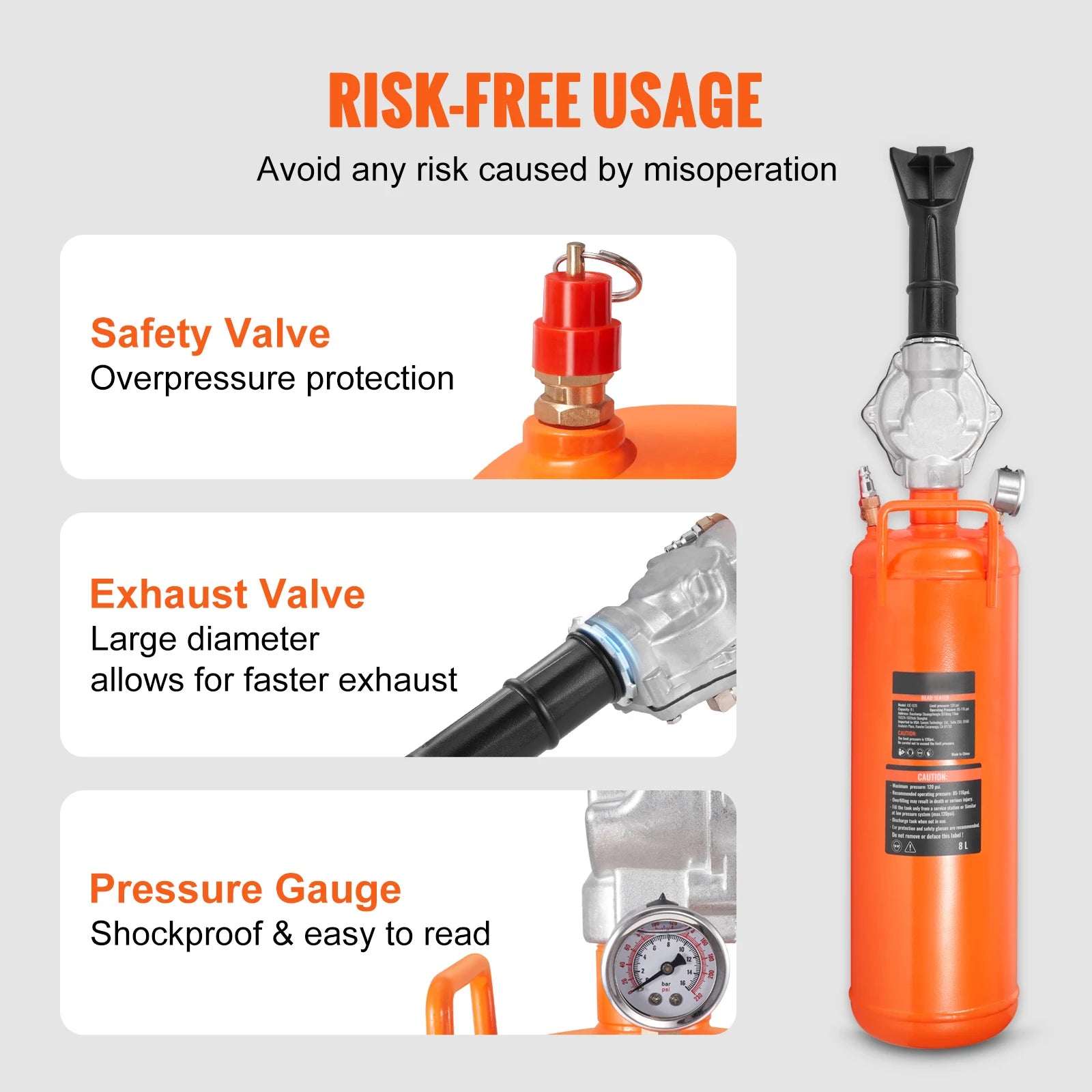 SucceBuy Tire Bead Seater 8L/9L Air Tire Bead Blaster Handheld & Portable Inflation Tool for Truck, Car, Tractor Tire Repairs