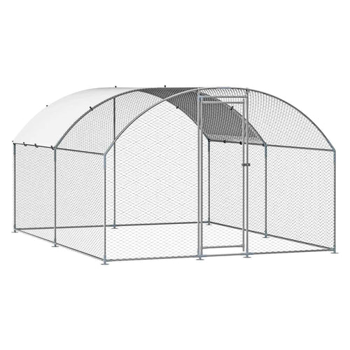 Amocart Metal Chicken Coop 9.8x13.1x6.5ft with Cover Doom Roof Hen House with Security Lock Outdoor Duck Rabbit Cage for Yard