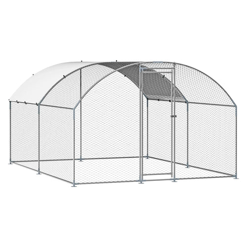 SucceBuy Metal Chicken Coop 9.8x13.1x6.5ft with Cover Doom Roof Hen House with Security Lock Outdoor Duck Rabbit Cage for Yard