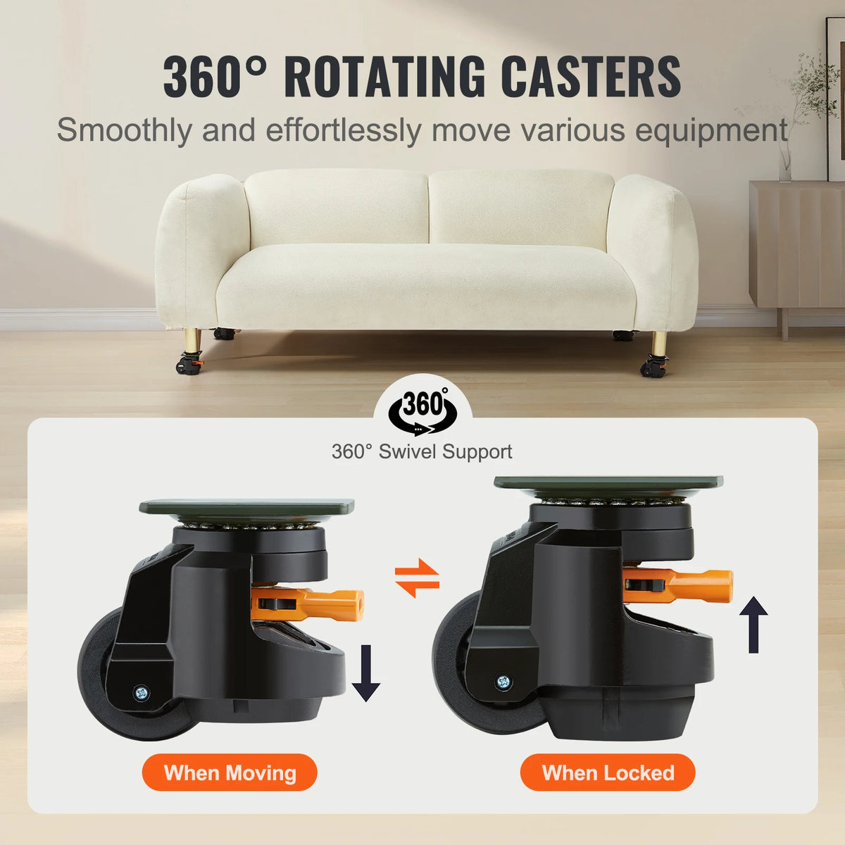 SucceBuy 4Pcs Leveling Casters Heavy Duty Swivel Caster Wheels with Handle Design Height Adjustable Feet for Workbench Machine Amocart