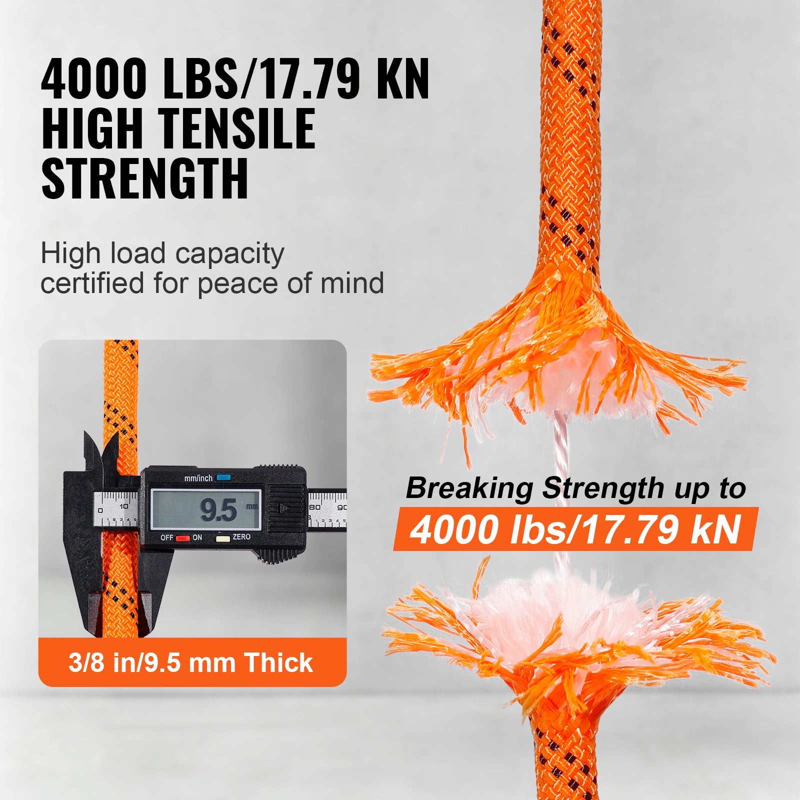 SucceBuy 120ft Dual-Weave Polyester Cord 3/8 1/2 inch 48-Strand Multi-Use Rope Arborist Activities Outdoor Adventures Versatile