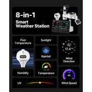 Charger l'image dans la visionneuse de galerie, Station météo Wi-Fi 7-en-1 SucceBuy avec écran de 7,5 pouces, application et thermomètre de piscine, prévisions météo, vitesse du vent, température de la piscine
