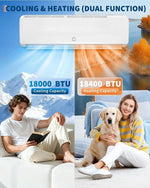 18000 Btu Mini Split Ac/Heating System, 19 SEER2 230V Inverter Wall-Mounted Ductless AC Unit Cools Rooms Up to 1250, Custom