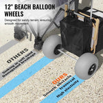 Amocart Beach Dolly with Big Wheels for Sand 29.9"x15.4" Cargo Deck w/ 12" Balloon Wheels 165 lbs Folding Sand Cart for Beach