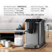 Load image into Gallery viewer, SucceBuy Automatic Espresso Machine Coffee Latte Machine with Color Touch Screen 15 Grinding Levels and Removable Milk Reservoir - AMOCART
