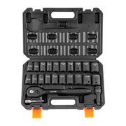 Bild in Galerie-Viewer laden, Amocart 23PCs 1/2" Drive Impact Socket Set Socket Set SAE (7/16" -1")&amp; Metric (13-24mm) 6 Point Cr-V Alloy Steel Auto Repair
