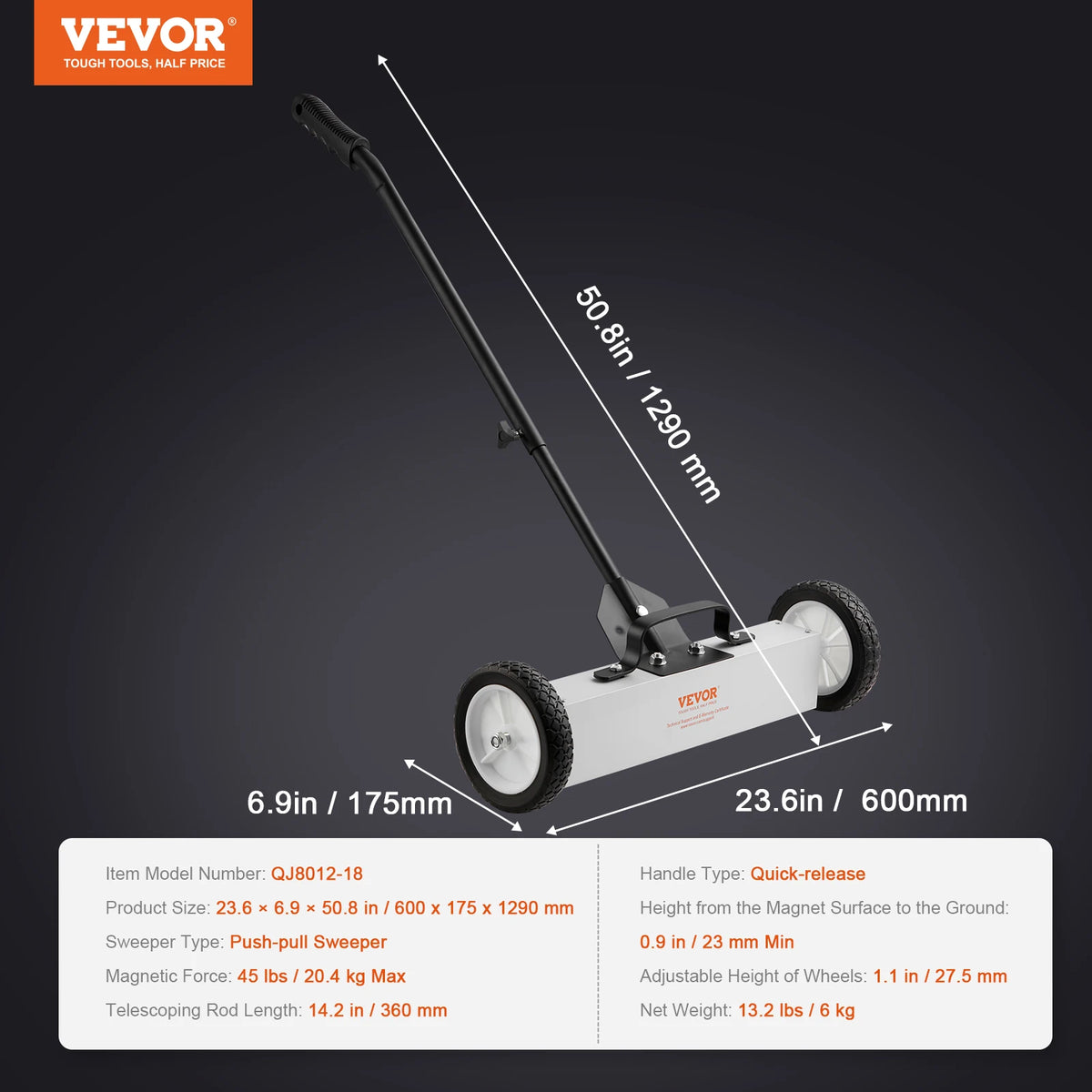 SucceBuy Rolling Magnetic Sweeper with Wheels Push-Type Magnetic Pick Up Sweeper Large Magnet Pickup Lawn Telescoping Sweeper Amocart