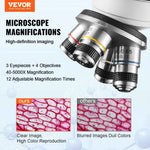 Amocart Compound Trinocular Microscope 40X-2500/40X-5000X Magnification Lab Microscope w/ LED Illumination & External Interface
