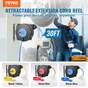 Load image into Gallery viewer, SucceBuy Retractable Extension Cord Reel 30FT Lighted Triple Tap Outlet 10 Amp Circuit Breaker 4.5FT Lead-in Cord Electrical Use - AMOCART
