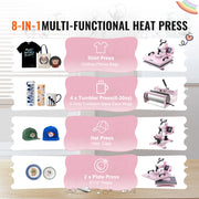 Load image into Gallery viewer, SucceBuy Heat Press Machine 12x15inch  8in 1 Heat Transfer Machine 360° Swing Away T-Shirt for T-Shirts/Mugs/Hats/Plates Pink
