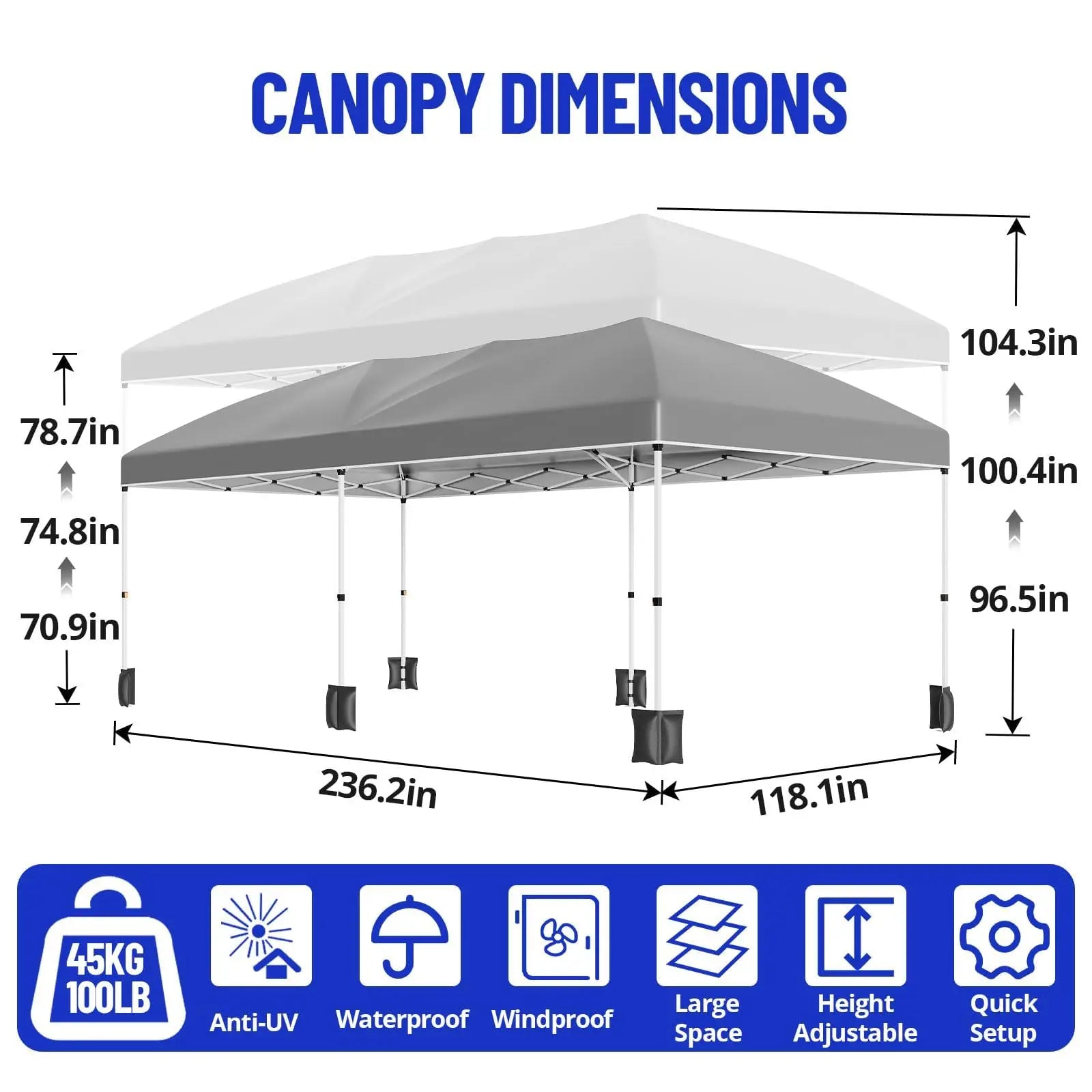 10x20FT Pop Up Canopy Tent, Heavy Duty Wedding Party Tent Commercial Grade Instant Shelter with Removable Sidewalls for Outdoor, Parties, 3 Height, Carry Bag, Sandbag Gray