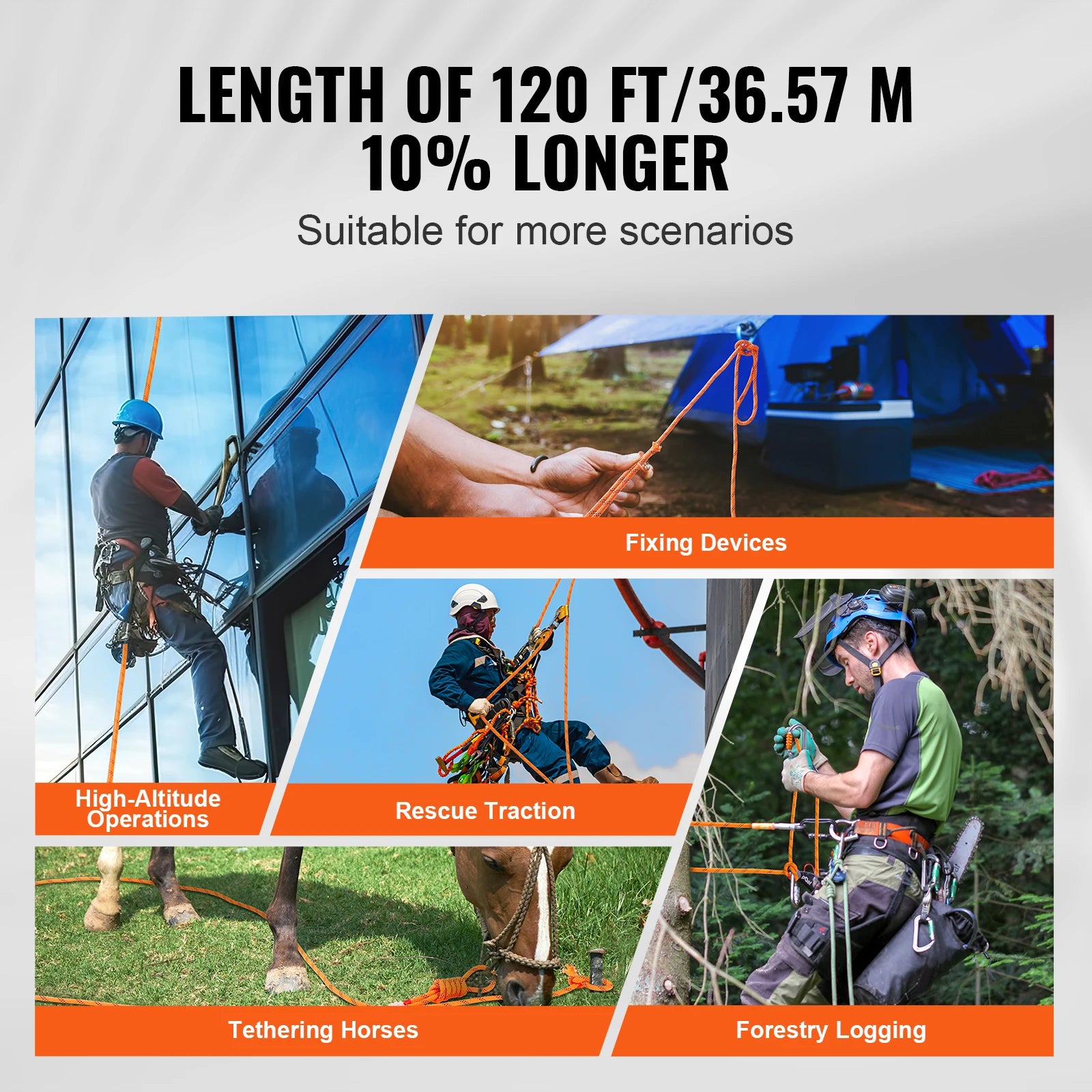 SucceBuy 120ft Dual-Weave Polyester Cord 3/8 1/2 inch 48-Strand Multi-Use Rope Arborist Activities Outdoor Adventures Versatile