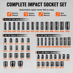 Amocart 3/8" & 1/2" Drive Impact Socket Set 59 PCS Socket Set SAE 5/16" to 1-1/4" Metric 6-32mm 6 Point Cr-Mo Alloy Steel Set