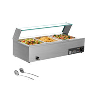 Bild in Galerie-Viewer laden, Amocart Commercial Food Warmer Electric Stainless Steel Steam Food Warmer with Glass Cover Countertop Buffet Bain Marie w/ Soup
