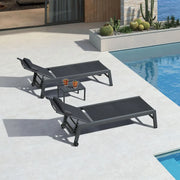 Bild in Galerie-Viewer laden, 3pc Aluminum Outdoor Chaise Lounge Set Adjustable Recliner with Side Table Wheels for Poolside Sunbathing Custom
