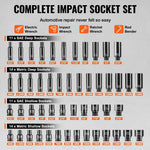 Amocart Drive Impact Socket Set Deep Shallow Socket Set CR-V Alloy Steel Auto Repair Easy-to-Read Size Markings Storage Case