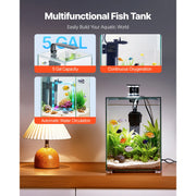 Charger l'image dans la visionneuse de galerie, Amocart Fish Tank Aquarium 2/5Gal Square Ultra-Clear Glass Starter Tank Adjustable 3 Color Lighting Self Cleaning System for Home
