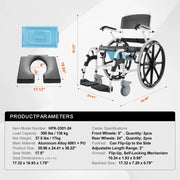 Load image into Gallery viewer, Amocart Shower Wheelchair 17.5in Bathroom Wheelchair for Inside Shower Adjustable Rolling Shower Chair for Disabled  300 lbs

