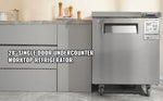 Amocart 28in 48in Undercounter Worktop Refrigerator Stainless Steel Refrigerated Food Prep Station Fan Cooling for Bar