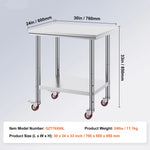 Amocart Stainless Steel Kitchen Worktable shelves Commercial Work Bench Table with Caster Wheels for Home Restaurant Storage