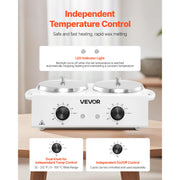 Charger l'image dans la visionneuse de galerie, SucceBuy Double chauffe-cire 1200ML double chauffe-cire professionnel pour l'épilation Chauffe-cire électrique réglable pour la maison
