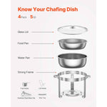 Amocart 5 Qt 2 4 Pack Round Chafing Dish Buffet Set Stainless Steel Chafer w/ 4 Full Size Pan Catering Warmer Server for Party
