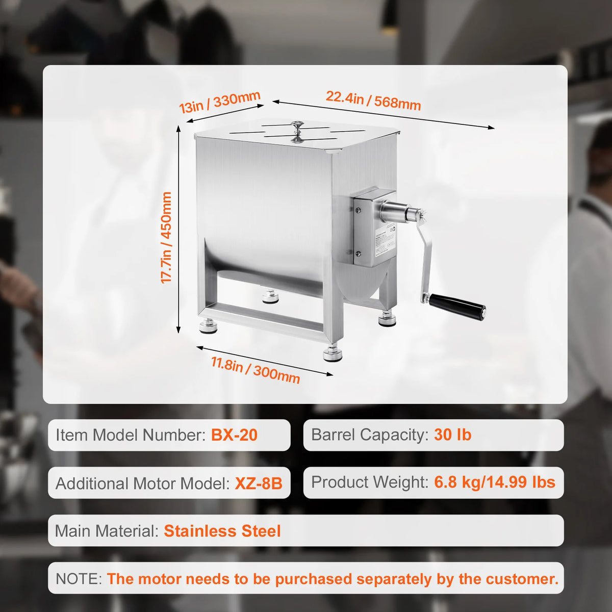 SucceBuy 10 20 30 40L Manual Meat Mixer Fixed Tank Meat Processing Equipment Sausage Mixer Machine with Lid Handle Gear Reducer