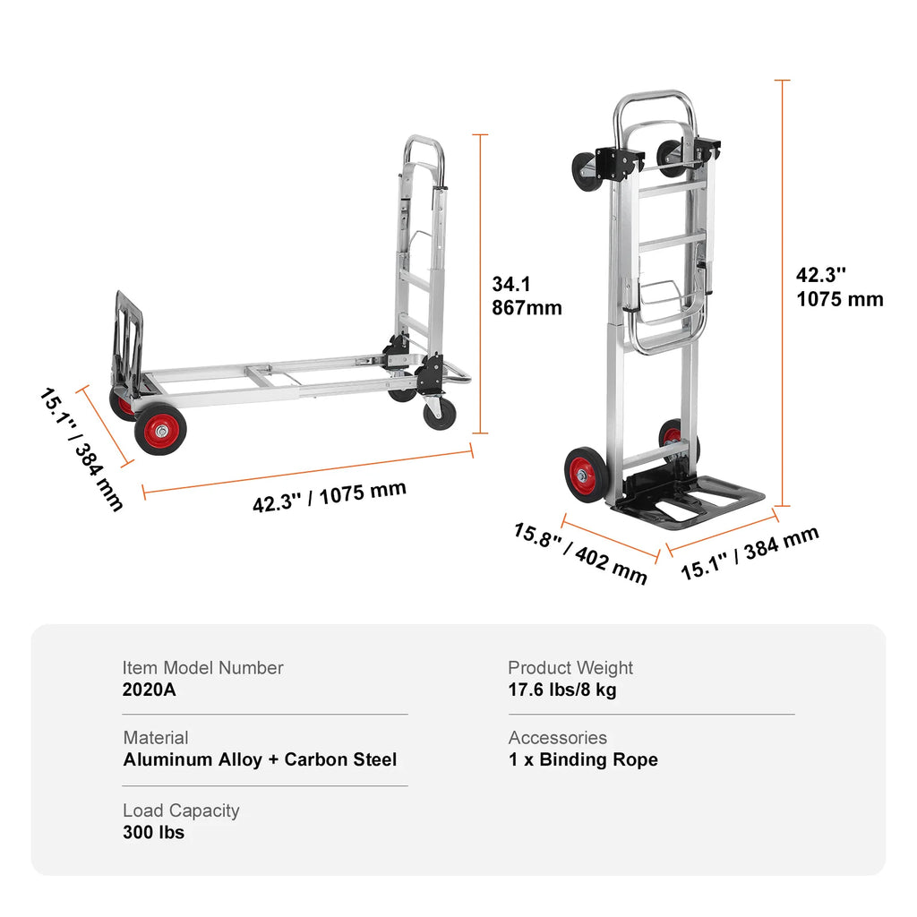 SucceBuy Folding Hand Truck Aluminum Heavy Duty Industrial Collapsible Dolly Cart for Transport Moving in Warehouse Supermarket