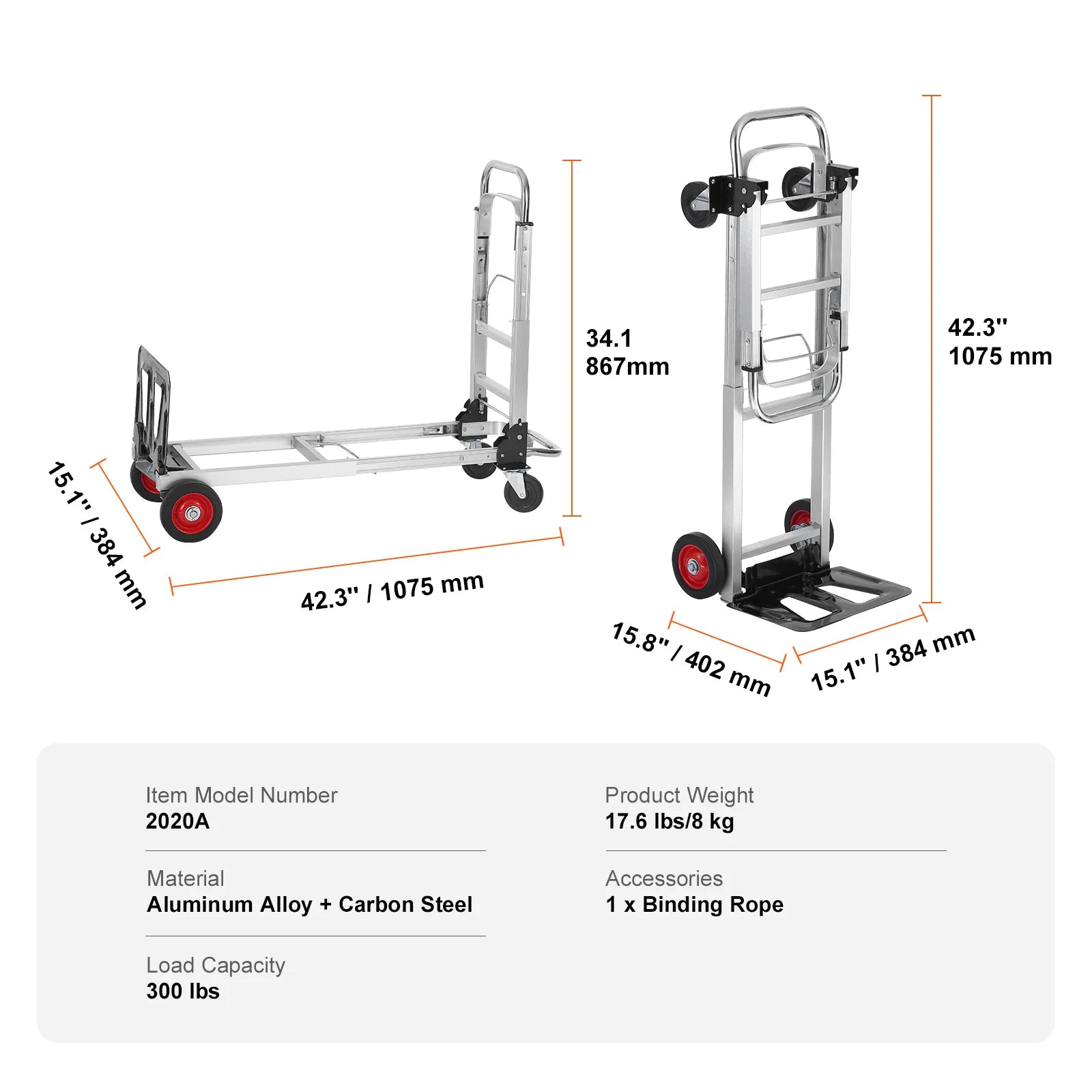 SucceBuy Folding Hand Truck Aluminum Heavy Duty Industrial Collapsible Dolly Cart for Transport Moving in Warehouse Supermarket