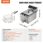 Amocart Commercial Deep Fryer Electric Countertop Fryer with Basket Stainless Steel Single Oil Fryer with Time & Temp Control