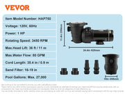 Load image into Gallery viewer, SucceBuy Above Ground Pool Pump 1HP/1.5HP/2HP Single Speed with Filter Basket for Above Ground Pools Hot Tubs Spas UL Certified

