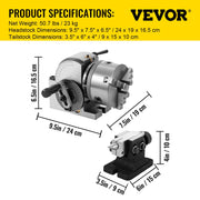Load image into Gallery viewer, Amocart Dividing Head Precision Semi Universal BS-0 5" / 4" 3-Jaw Indexing Head Tailstock &amp; Chuck for Drilling Milling Grinding
