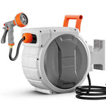 Amocart Retractable Garden Hose Reel Wall Mounted Hose Reel Heavy Duty Garden Hose Reel with 9Pattern Nozzle 180°Swivel Bracket