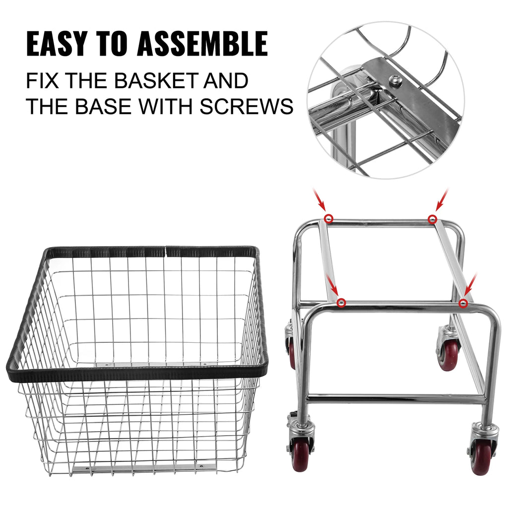 SucceBuy Commercial Wire Laundry Cart Laundry Basket 2.5/4.5 Bushel Heavy Duty with 4Inch Wheels for Home Bathroom Laundry Rooms
