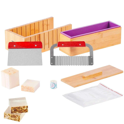 SucceBuy Soap Making Kit Bamboo Cutting Box and Inner Box with Silicone Mold Stainless Steel Straight Cutter and Wavy Cutter